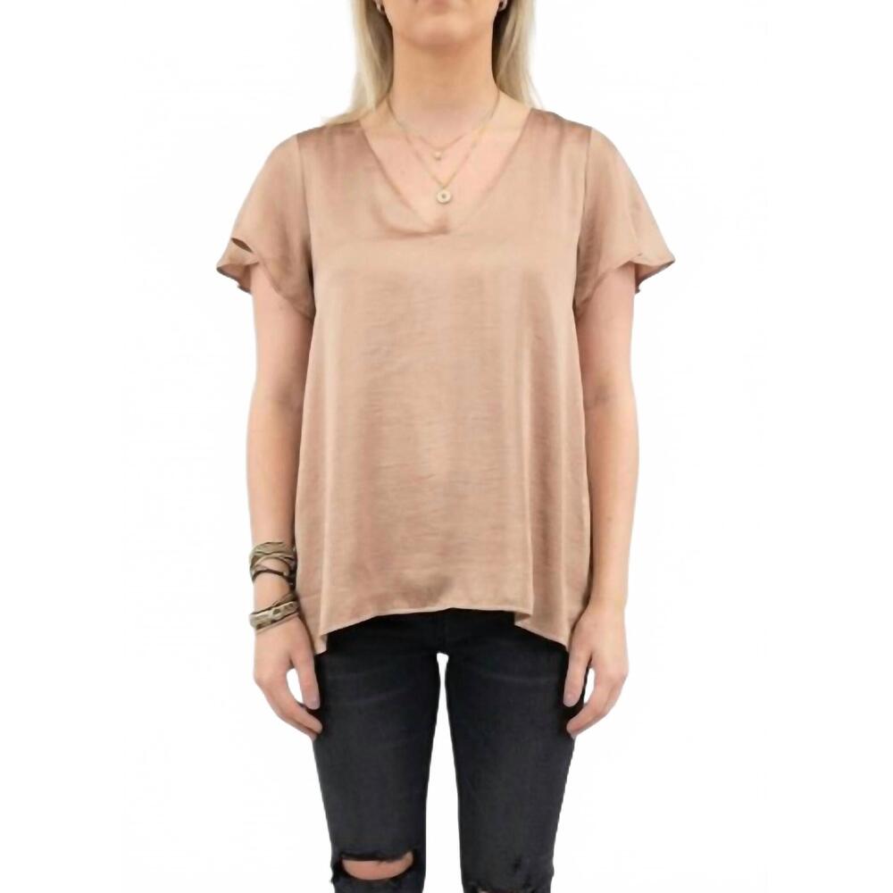 NEW ADRIENNE satin flutter top in taupe